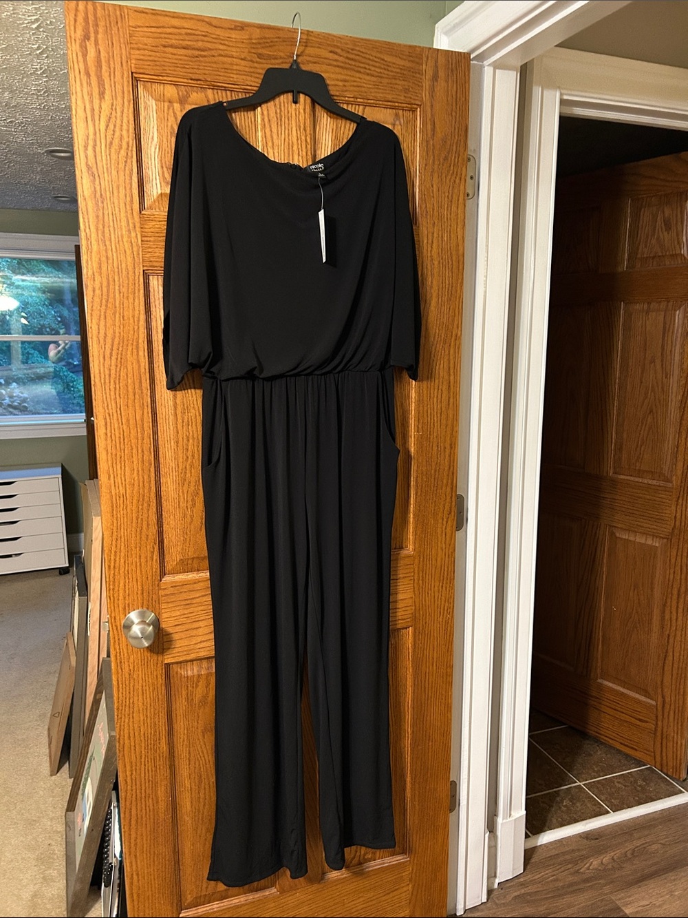 Nicole Black Wide-Leg Jumpsuit with Dolman Sleeves